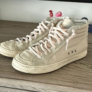 P448 Neutral Suede High-Top Sneakers - Light Beige/ pink
